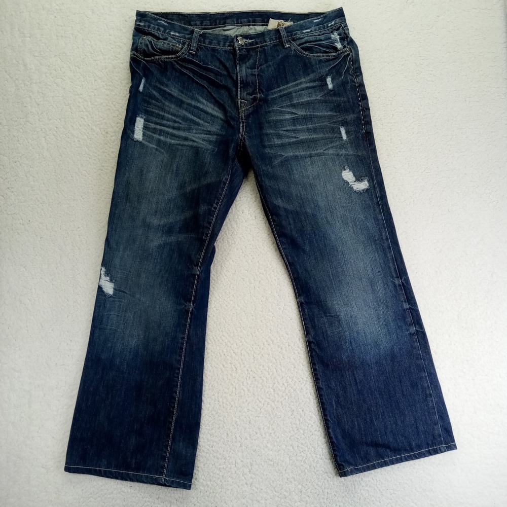 Monarchy Men Dark Wash Distressed Bootcut Jeans Size 38x32‎
